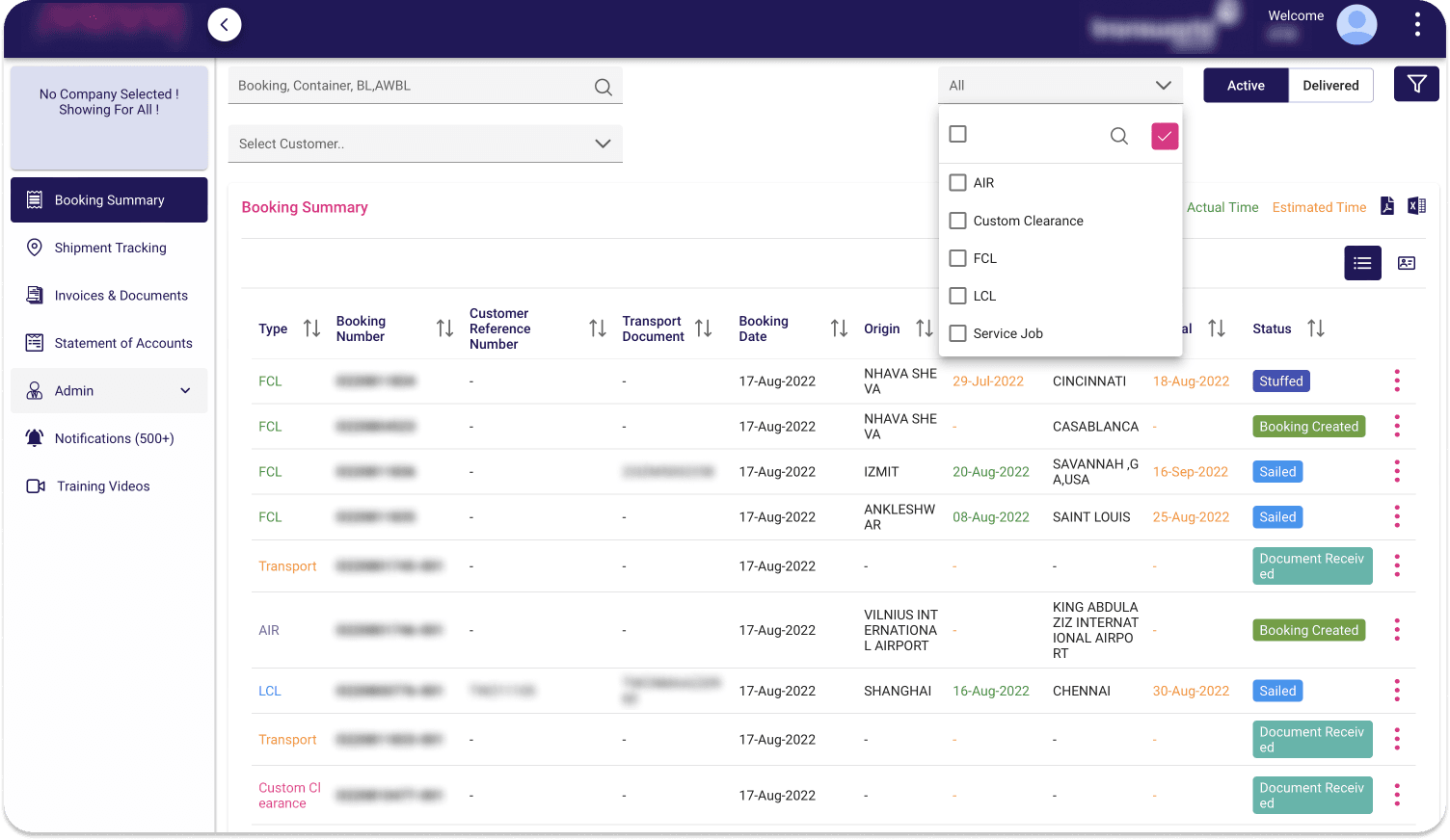 Freight Forwarder Customer Portal